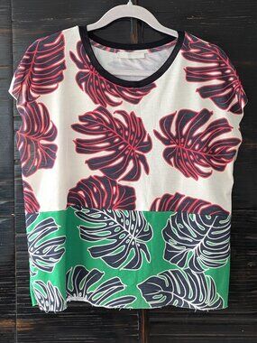 Zara W&B Collection Monstera print woven T-shirt